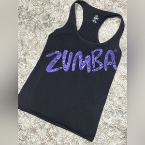 Zumba Fitness Black & Purple Fitted Sleeveless Tank Top Near Vintage Size Small